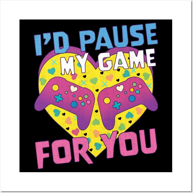 I'd Pause My Game For You Valentine Video Gaming 90's Retro Wall Art by OrangeMonkeyArt